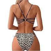 SweatyRocks Women's Bikini Sets Leopard Print Backless Cut Out Two Piece Bathing Suit Swimwear