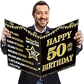 Large 50th Birthday Card With Envelope, Jumbo 50 Birthday Guest Book Greeting Cards for Men Women, Black Gold Extra Big 50 Year Old Birthday Card Gifts Party Supplies, Giant Happy 50 Birthday Card