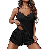 Ekouaer Womens Cami Pajama Sets 2 Piece Ribbed Knit Lingerie Sleeveless Tank Top and Shorts Camisole Pjs Sleepwear