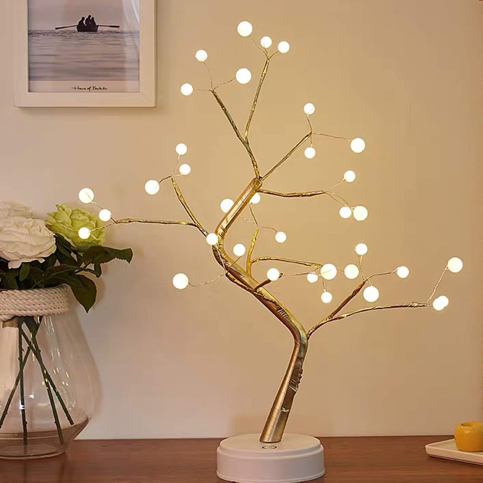 Pearl Twig Light Branches Tree Light with 36 LED USB&Battery Powered Adjustable Gold Branches Touch Sensitive Switch Table Lamp Night Light for Home Wedding Christmas Decoration and Gift