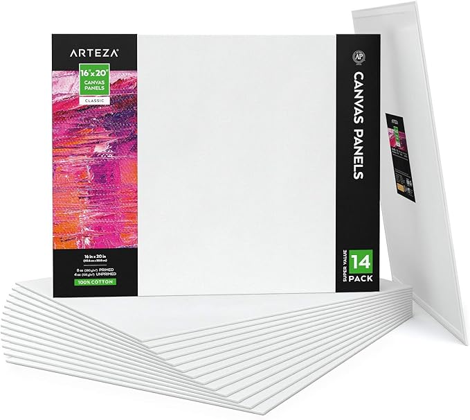 Arteza 16"x20" White Blank Canvas Panel Boards, Bulk (Pack of 14