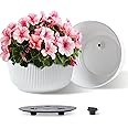 T4U 12 Inch Large Self Watering Plant Pots, Wide Self Watering Planter with Drainage Hole, Large Plant Pots Flower Pot for Plants, Set of 2, White