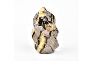 AMOYSTONE Quartz Crystal Flame Septarian Decorative Stone Tower, Healing Home Decors Witchcraft 0.6-0.8 LBS, Small