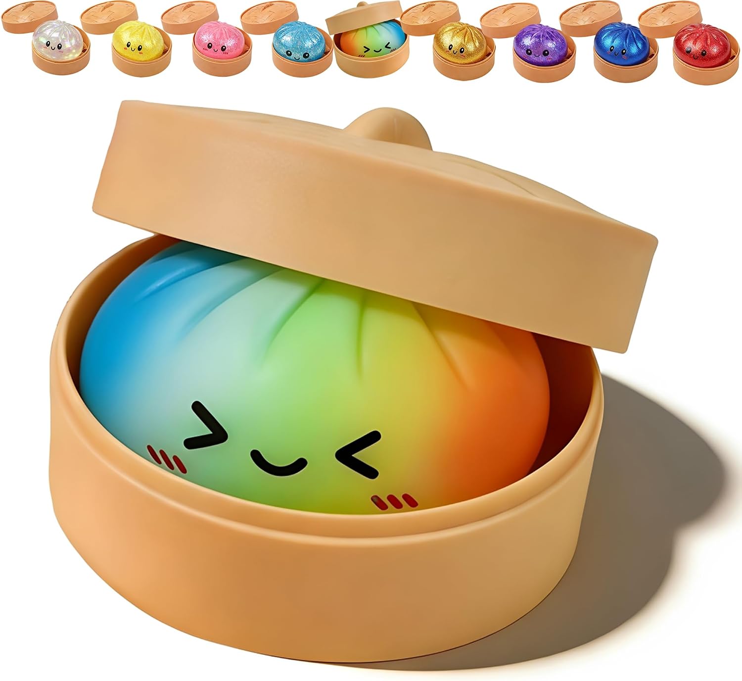 Glitter Dumpling Squishy, 2026 New Colorful Dumplings Squishies with Box, Soft Sensory Squeeze Toys for Adults Stress Relief (Colorful)