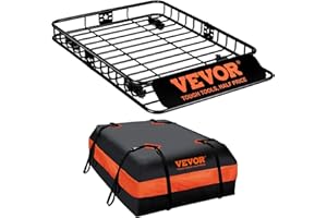 VEVOR Roof Rack Cargo Basket, 51" x 36" x 5" Rooftop Cargo Carrier w/ 15 Cu Ft Waterproof Cargo Bag, 200 LBS Capacity Univers