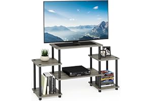 Furinno Turn-N-Tube No Tools Entertainment Center, Round Square Corner, French Oak Grey/Black