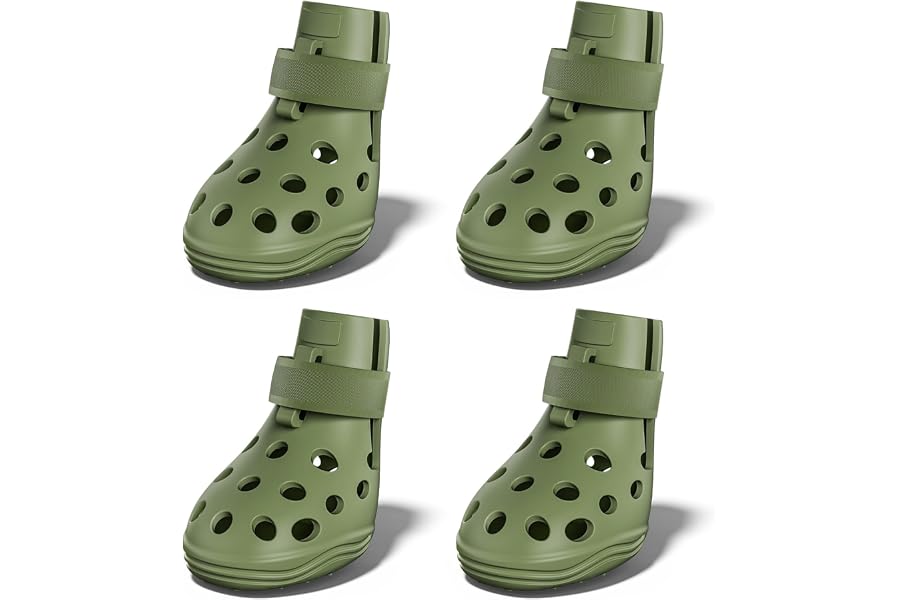 Dog Shoes for Hot Pavement, Breathable Dog Boots Paw Protectors with Adjustable Straps & Non-Slip Sole, Easy On & Off, Waterproof, Easy-Cleaning (Olive Green, L)