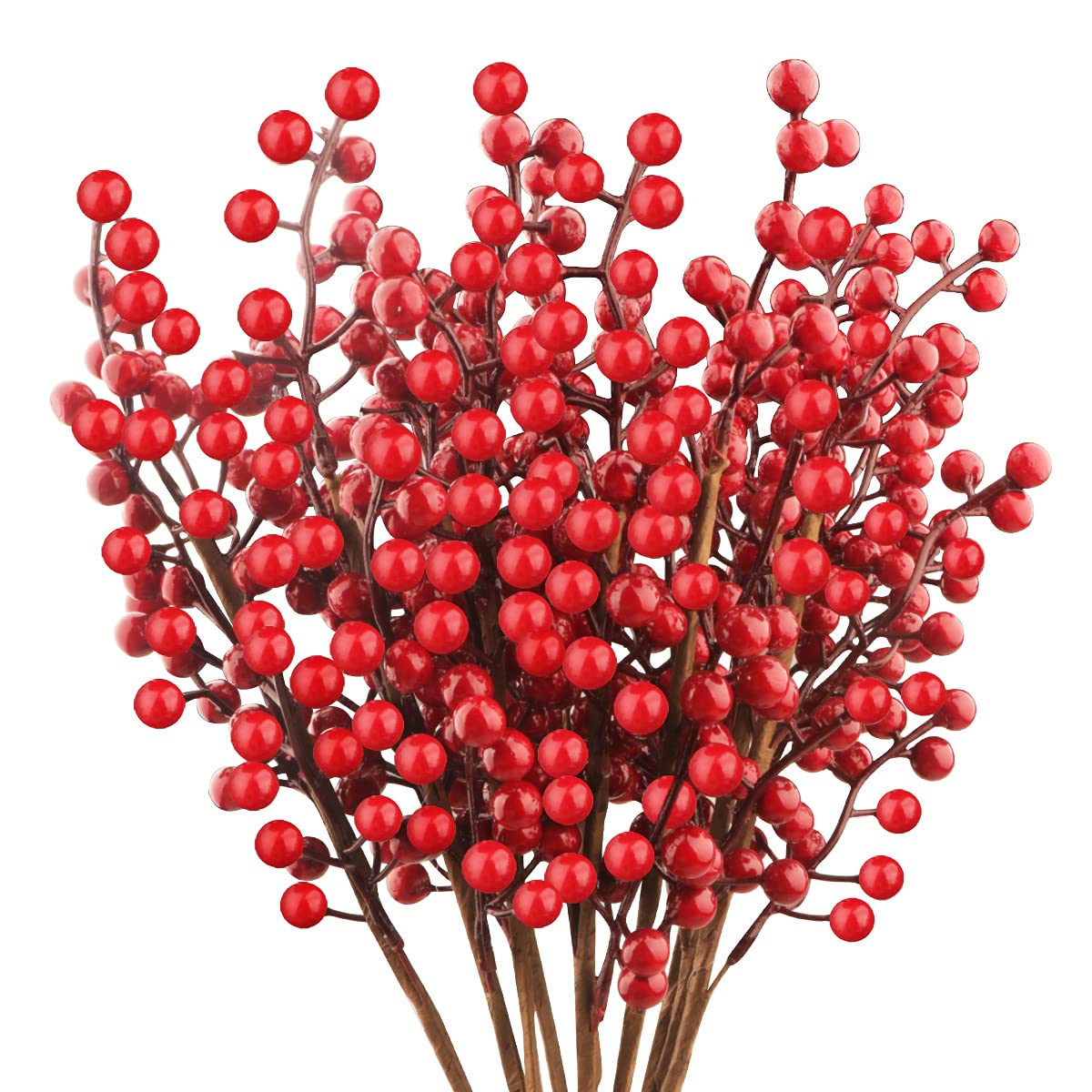10 Pack Artificial Christmas Berries - Burgundy Red Berry Picks & Holly Branches for Xmas Tree & Wreath DIY Crafts
