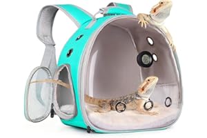 WEVONIGU Bearded Dragon Travel Backpack Carrier with Reptile Thermometer and Humidity Gauge Lizard Travel Cage Space Capsule Clear Bubble Window Astronaut Reptile Carrier Bag for Ball Python (Green, Backpack)