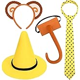 Clovilet 6 Pcs Halloween Monkey Couple Costume Include Yellow Felt Hat,Dots Tie,Belt,Monkey Headband,Bowtie and Tail for Men Women Party Cosplay