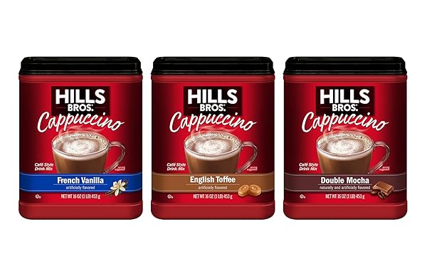 HILLS BROS. CAPPUCCINO MIX – RICH, FROTHY COFFEEHOUSE-TASTING INSTANT DRINK MIX – QUICK AND EASY PREPARATION – PERFECT FOR HOT & ICED DRINKS & CREAMING COFFEE – STARTER VARIETY BUNDLE, 3 PACKS OF 16OZ