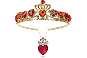 Botrinal Evie Royal Red Heart Necklace and Princess Gold Tiara Crown Descendants Headdress Jewelry Set Queen of Hearts Costume Jewelry for Halloween