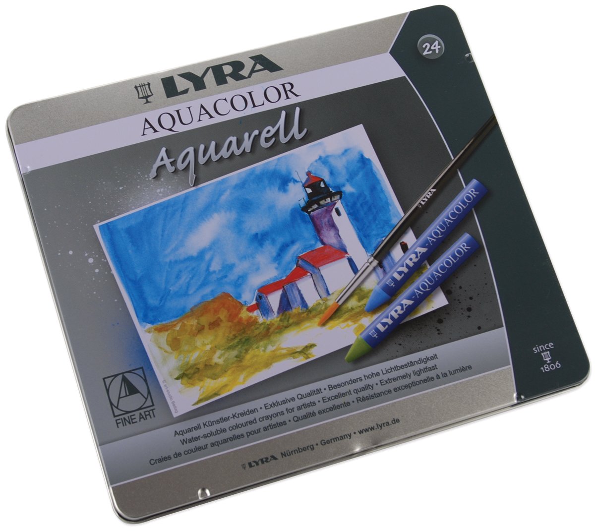 LYRA Aquacolor Fine Art Water-Soluble Wax Pastel Set, 24 Assorted Colours with 1 Brush, For Professionals & Students