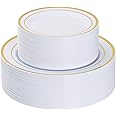 Goodluck 120PCS Gold Plastic Plates, Disposable Party Plates Gold Rim, 60 10 inch Heavy Duty Dinner Plates and 60 7 inch Dess
