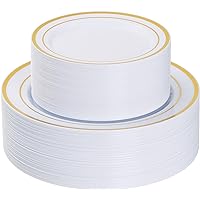 Goodluck 120PCS Gold Plastic Plates, Disposable Party Plates Gold Rim, 60 10 inch Heavy Duty Dinner Plates and 60 7 inch Dess