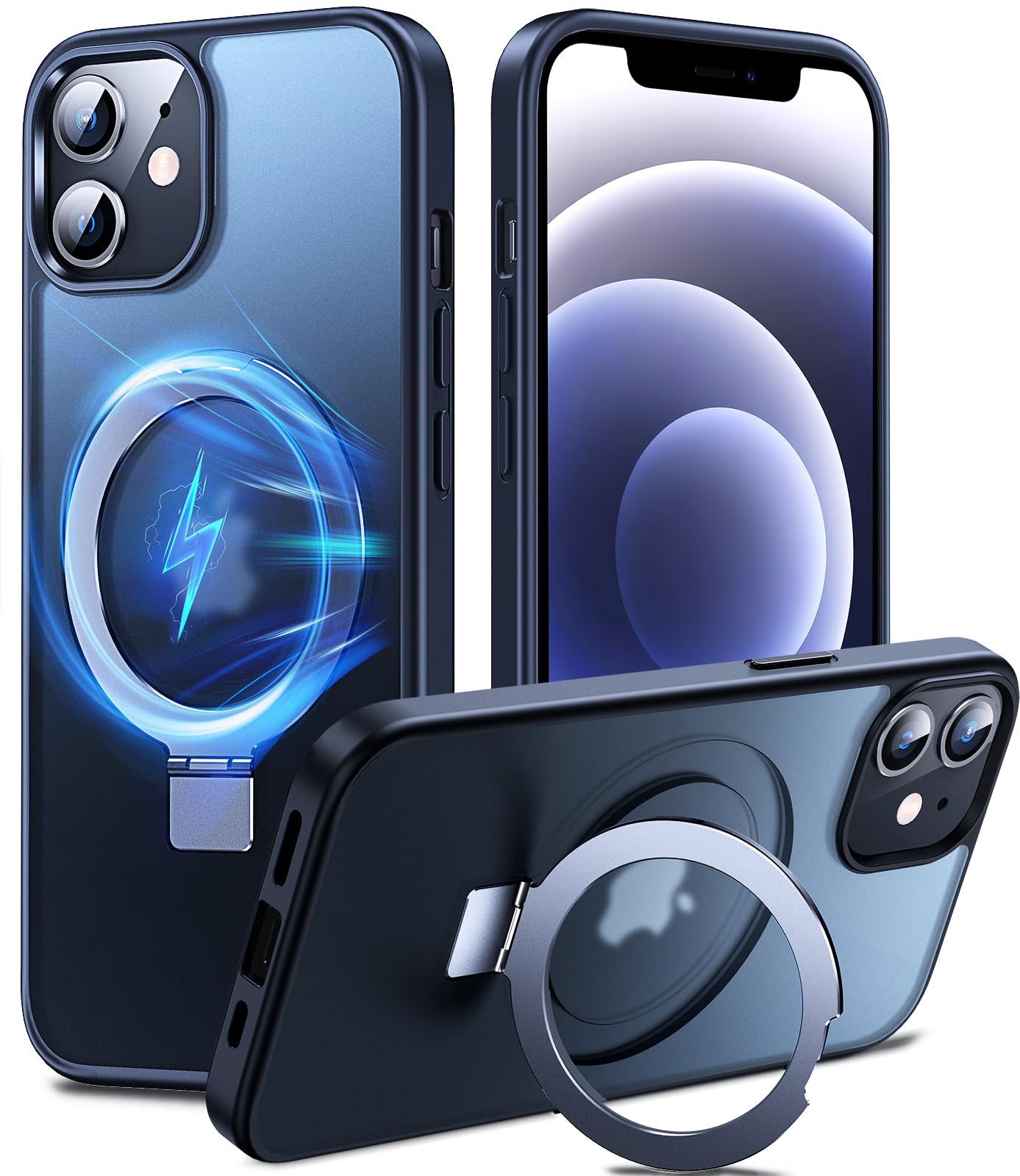 Chicfun 3-in-1 [Magnetic+KickStand+Ring Holder] Compatible with MagSafe, for iPhone 12/12 Pro Case with Stand Military Shockproof Protective Magnetic.for iPhone 12/12 Pro Case,Black