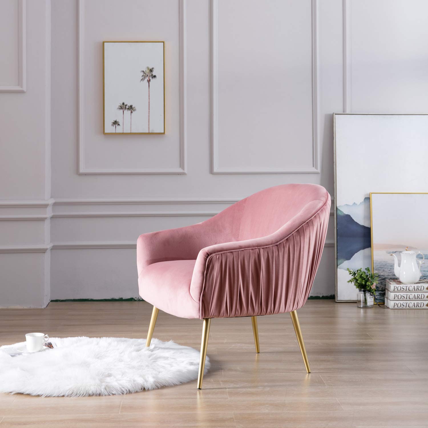 Buy Pink Velvet Accent Chair with Gold Legs at Ubuy Kuwait