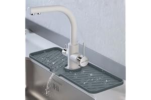 WORKKEEP Silicone Faucet Splash Guard, 18” x 6.3” Faucet Water Catcher Mat, Longer Silicone Sink Mat, Faucet Handle Drip Catcher Tray Mat for Kitchen Countertop and Bathroom Sink Protectors (Dark grey)