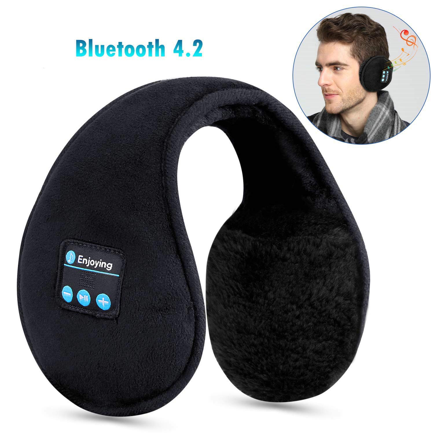 ZUMUSEN Wireless Earmuffs Headphones Bluetooth Ear Muffs Music Headset(Black)