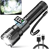 LETMY Rechargeable Flashlights 990000 High Lumens, Super Bright LED Flashlight, Zoomable Powerful Camping Flashlights with LC