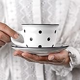 City to Cottage Handmade White And Black Polka Dot Ceramic 8.4oz/250ml | Cappuccino, Coffee, Tea Cup and Saucer, Unique Designer Pottery for Tea Lovers