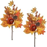 Briful 2Pack 16in Fall Picks and Sprays with Velvet Pumpkins Pinecones Berries Maple Leaves Artificial Fall Floral Branches Stems for Vases Autumn Table Centerpieces Seasonal Home Decor