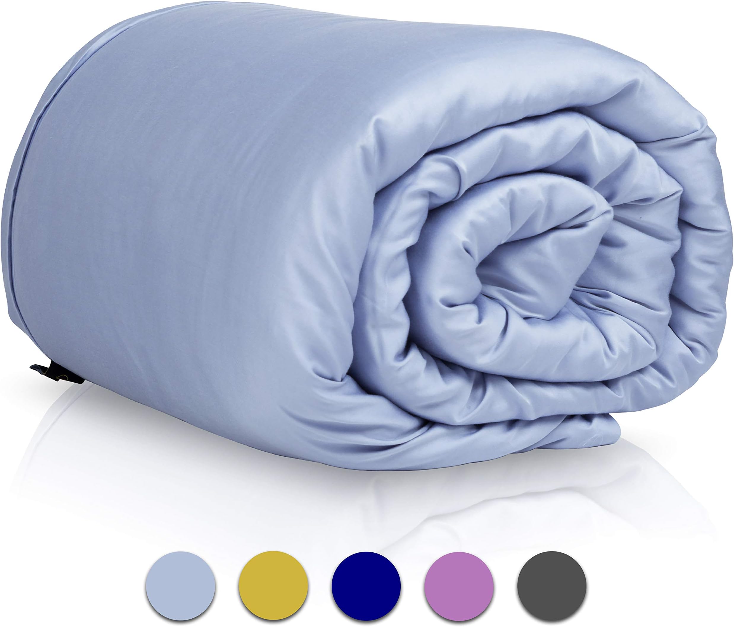 GnO Cooling Bamboo Weighted Blanket Cover | King Size (80 x 87) | Made of Luxury Soft Cool Bamboo Fabric | Machine Washable Premium Comforter Sheet with 12 Ribbon Ties and Zipper - Light Blue
