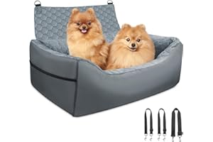 INFANZIA Foam Dog Car Booster Seat for Large Medium Dogs, Detachable Pet Car Seats with Storage Pockets for Pets Under 60Lbs or 2 Small Dogs, Elevated Dog Car Bed for Back Seats (29IN, Grey)
