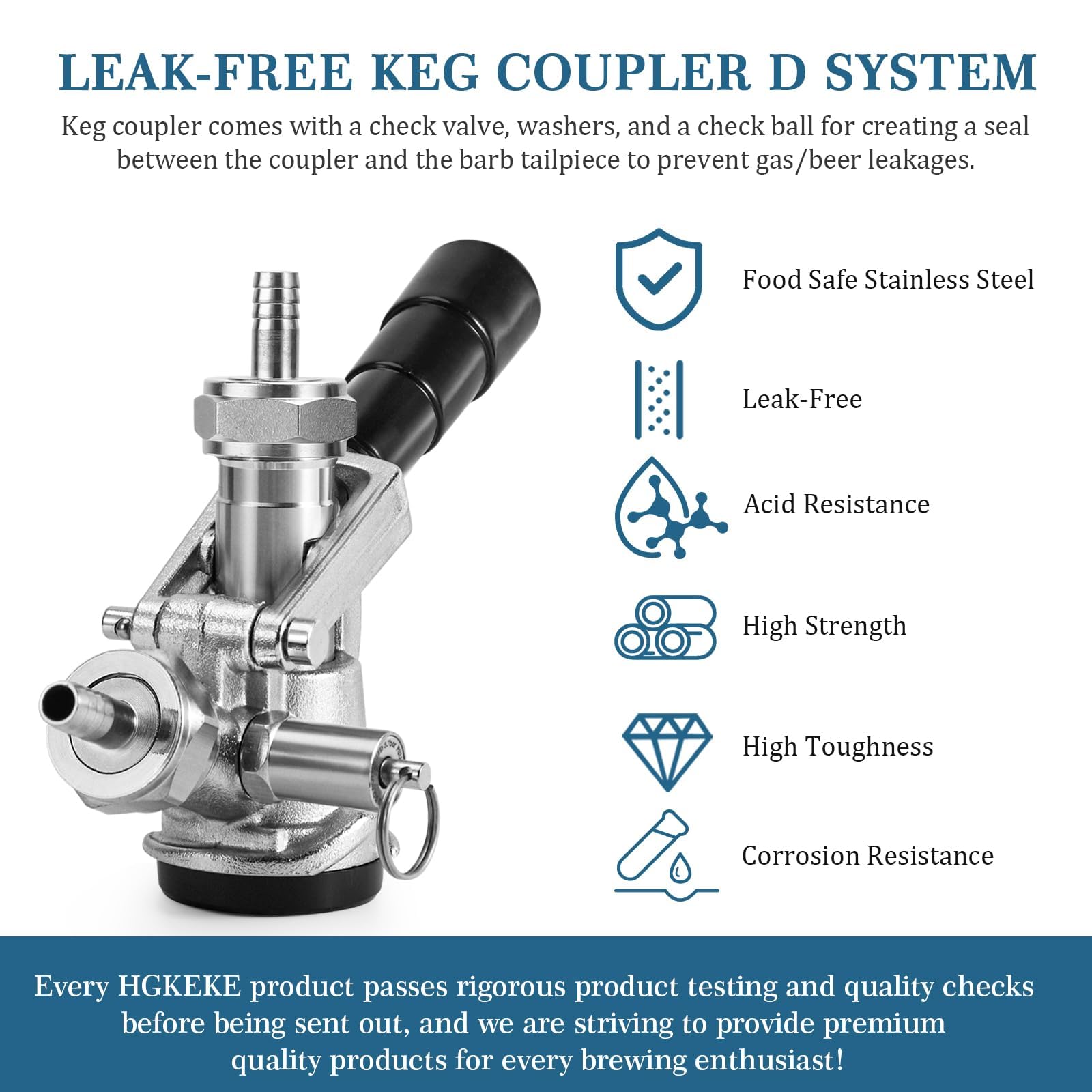 Keg Coupler 304 Stainless Steel Probe Sankey Keg Coupler D System Keg Tap for Kegerator 5/16 Barbs G5/8 Nuts US Sanke D Beer Coupler Beer Keg Coupler D Coupler Keg Tap for Beer