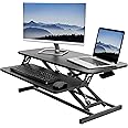 VIVO Height Adjustable 32 inch Stand Up Desk Converter, Quick Sit to Stand Tabletop Dual Monitor Riser Workstation, Black, DESK-V000S