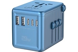 URJD Universal Travel Adapter Offers 5.8A 3X 3.0A USB-C Ports, 2X 2.4A USB-A Ports and Multi AC Outlet, International Power Plug Adaptor Worldwide Charger for EU US UK AU 200+ Countries