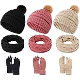 Liitrsh 12 Pcs Winter Beanie Hat Scarf Gloves Set Knitted Beanie Hat Circle Scarves Gloves Earmuff for Women Men
