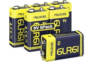 PILOCEL 9V Batteries 6 Pack, 9 Volt Alkaline Battery, Long-Lasting 9V Battery for Smoke Detector, 10-Year Shelf Life 6 Count