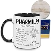MEDROC Pharmily Coffee Mug with Ceramic Coaster, Pharmacy Technician Accessories for Women, Pharmacy Tech Week Gifts For Employees Assistant Manager, Pharmacist Coffee Cup