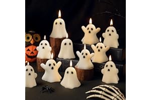 RGQSUN 21 PCS Halloween Ghost Candles Spooky Candles White Floating Candles Halloween Decorative Tabletop Candle White Dripless Wax Burning Candle for Halloweens Party