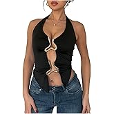SweatyRocks Women's Y2K Halter Going Out Top Open Back Sleeveless Fitted Tanks Vest Tops Party Clubwear