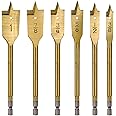 amoolo Spade Drill Bit Set - 6 Pcs Titanium Coating, Carbon Steel Paddle Flat Bit with Quick Change Shank for Hole Cutter Woodworking
