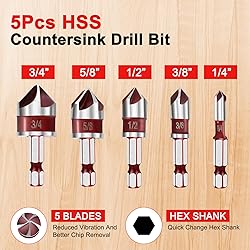 5Pcs Premium Countersink Drill Bit Set, 82 Degree 5