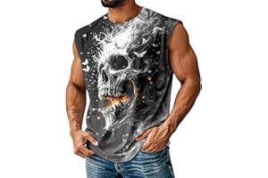 Horror Tank Tops for Men | Skull Crewneck | Fashion Graphic Tank Tops Summer Sleeveless Shirts | for Sports Workout