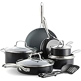 GreenPan 12 Piece Nonstick Swift Cookware Set, Ceramic PFAS-Free Pots & Pans with Lids, Dishwasher & Oven/Broiler Safe to 600F, Kitchen Cooking Set, Sauce, Saute, Stock, Frying Pans, Gray