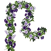 Floweroyal 2 Pack Artificial Flower Garlands 15.8FT Fake Rose Vines Silk Flowers Hanging Rose Ivy for Wedding Arch Party Home Garden Wall Decor (Purple)
