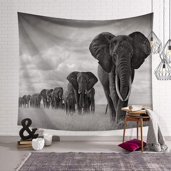 Amazon.com: Tapestry Wall Hanging,Elephant Walking Black And White 3D