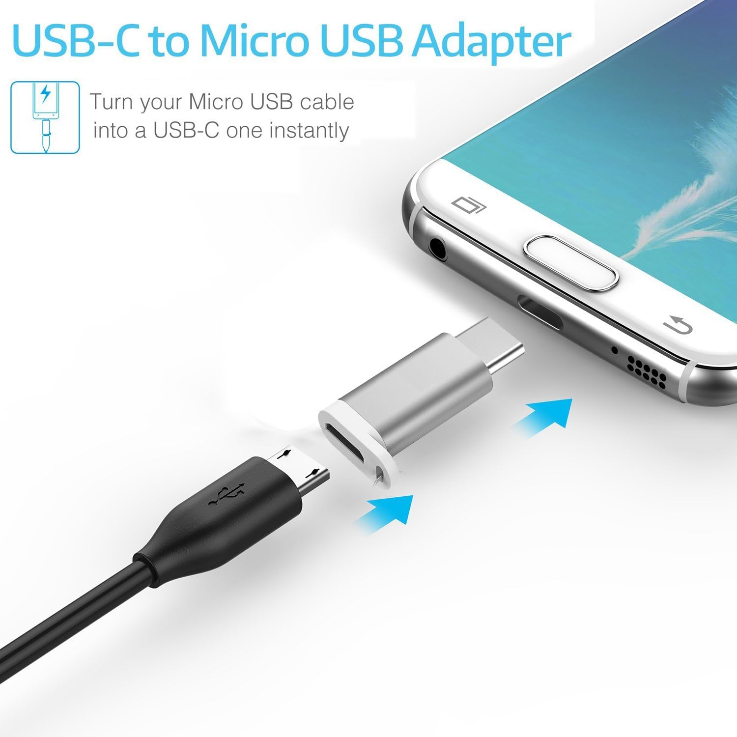 Hhusali USB-C Adapter Type-C to Micro USB Adapter (3-Pack) for MacBook Pro, Samsung Galaxy S8, Nexus 6P 5X, LG G5 V20, Google Pixel and More