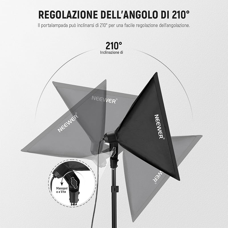 Kit di Illuminazione Softbox Equivalente a 700W, Confezione da 3 Lampadine LED 5700K, Softbox 61x61 cm con Attacco E26, Kit di Illuminazione Continua per Fotografia e Studio Fotografico