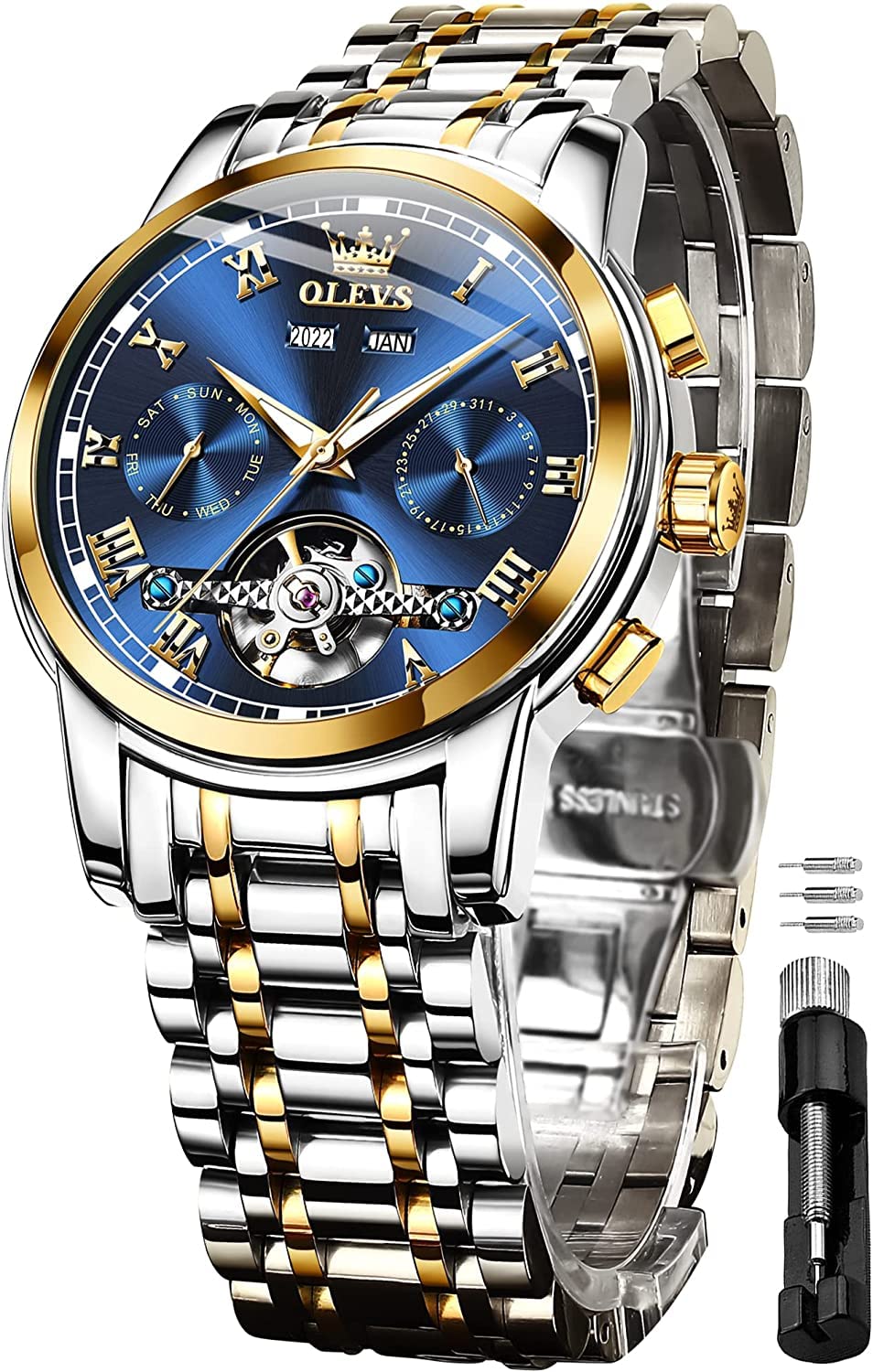 OLEVS Automatic Watch for Men Self Winding Mechanical Waterproof Stainless Steel Strap Classic Tourbillon Wrist Watches