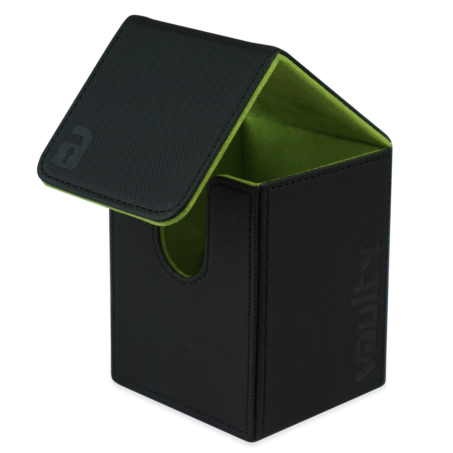 Vault X Trading Card Toploading Deck Box, 80+ sleeved cards, Premium Exo-Tec Material, Card Holder Storage Box, Detachable Magnetic Lid, for MTG Commander, TCG (Black/Electric Green)