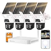 VeryFocal Solar Dual-Lens 4‑Pack Wireless Outdoor Security Camera System | 2.4/5GHz WiFi‑6, AI Tracking, 360&deg; PTZ, Color Night Vision, IP66, 10CH 4K NVR 500GB HDD, No Monthly Fee for Home Surveillance