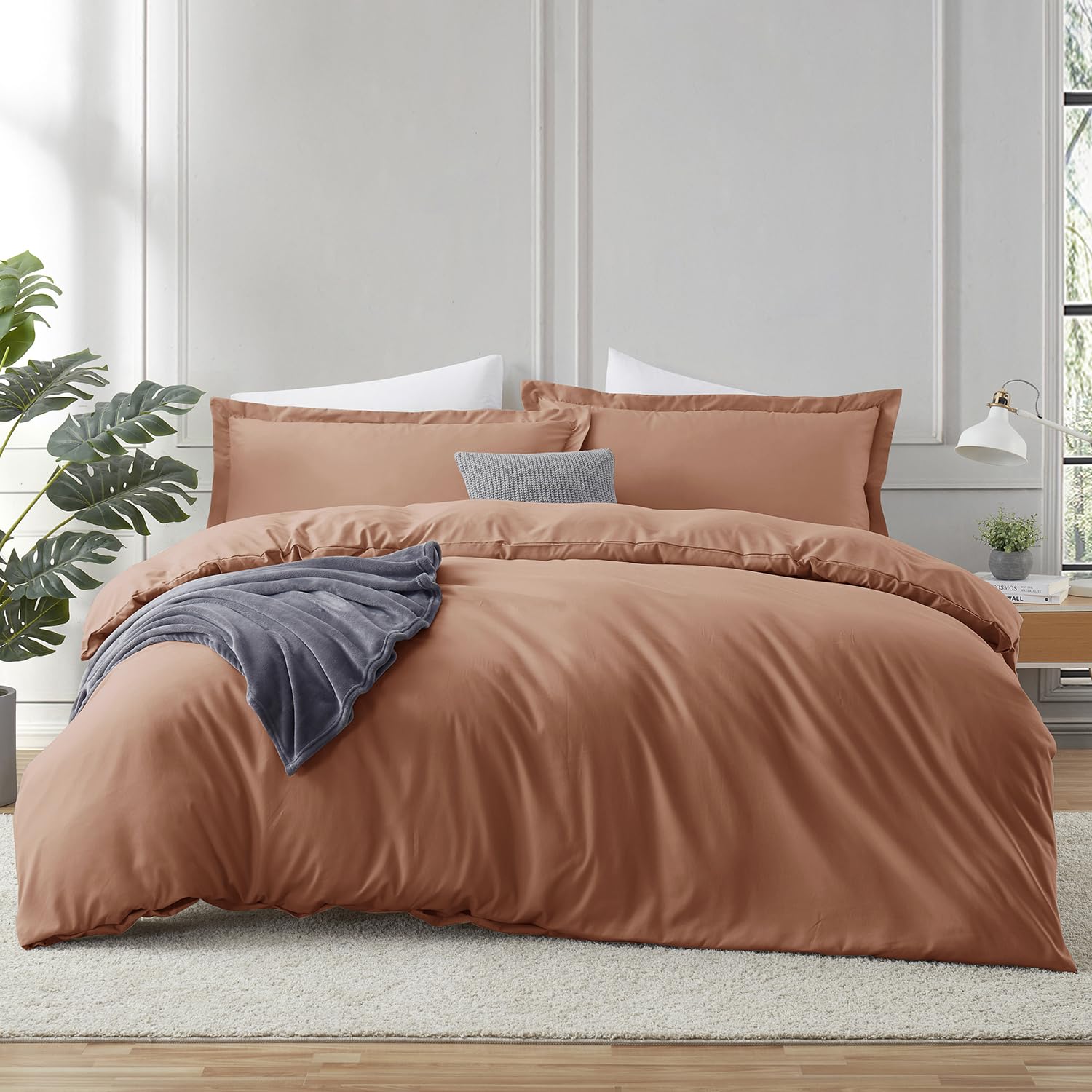 Photo 1 of Hearth & Harbor Rust Duvet Cover Full Size, 3 Piece Soft Double Brushed Bedding Set, Includes 1 Duvet Cover 80x90 inches with Button Closure and 2 Pillow Shams