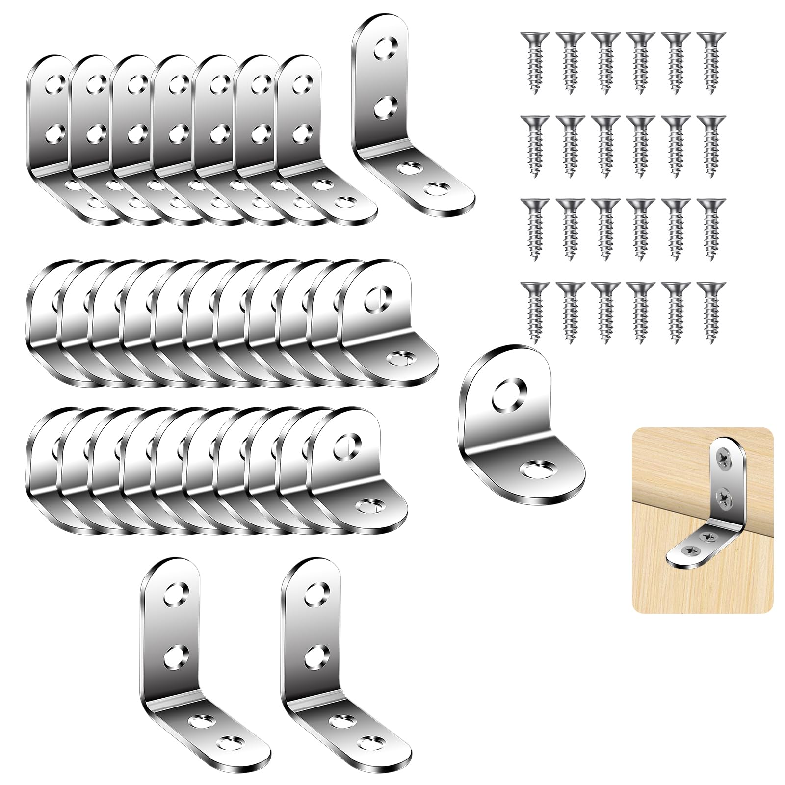 Flintronic L Brackets, 32 Packs for Wood, 84 Screws, 20/40/50mm Corner Brace Metal Brackets for Furniture, Windows and Cabinets