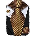 Hi-Tie 63" 70" Ties for Men Silk Extra Long Mens Ties Set and Pocket Square Cufflinks Paisley Necktie Business Wedding